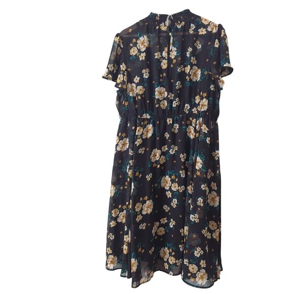 Torrid Womens Dress Plus 1 1X Midi Flutter Sleeve Chiffon Smocked Floral Black - Picture 4 of 7